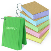 Flash Card, 6 Pack 600 Pcs Revision Cards Index Cards A7 Ruled Flshcards Multicolor Kraft Paper Notecards Cue Cards with 7 Metal Binder Rings for Office School Home Study Record